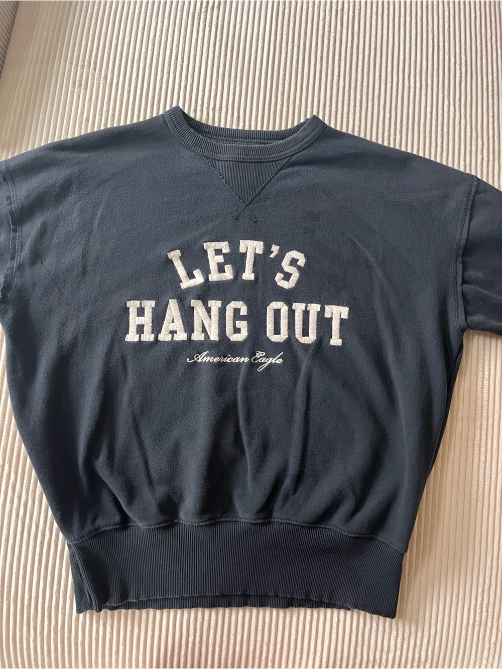 American Eagle Outfitters Navy Blue "LET'S HANG OUT" Pullover Crewneck